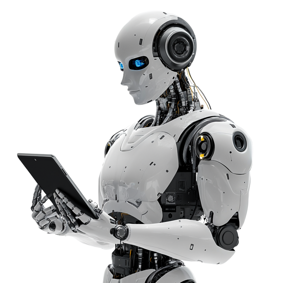 Humanoide futurista segurando um tablet